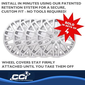 Coast to Coast Wheel Cover, 16 Inch, 10 U Spoke, Painted, Silver, ABS Plastic, Set of 4, Universal Fit Over Most OEM Steel Wheels – 105116S