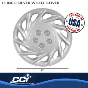 Coast to Coast Wheel Cover, 15 Inch, 11 Spoke, Silver, Plastic, Set of 4 – IWC11815S