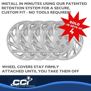 Coast to Coast Wheel Cover, 15 Inch, 11 Spoke, Silver, Plastic, Set of 4 – IWC11815S
