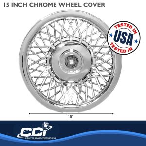 Coast to Coast Wheel Cover, Universal 15 Inch, Lace Spoke, Chrome Plated, Plastic, Set of 4 – IWC1215