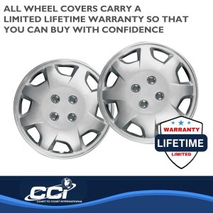 Coast to Coast Wheel Cover, 15 Inch, 8 Spoke, Silver, Plastic, Set of 4, Spring Steel Clip – IWC12415S