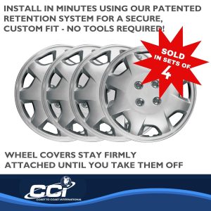 Coast to Coast Wheel Cover, 15 Inch, 8 Spoke, Silver, Plastic, Set of 4, Spring Steel Clip – IWC12415S