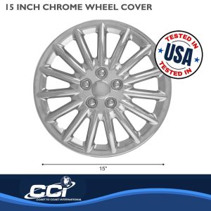 Coast to Coast Wheel Cover, 15 Inch, 15 Spoke, Chrome Plated, Plastic, Set of 4 – IWC18815C