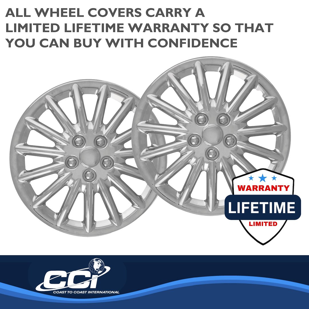 Coast to Coast Wheel Cover, 15 Inch, 15 Spoke, Chrome Plated, Plastic, Set of 4 – IWC18815C