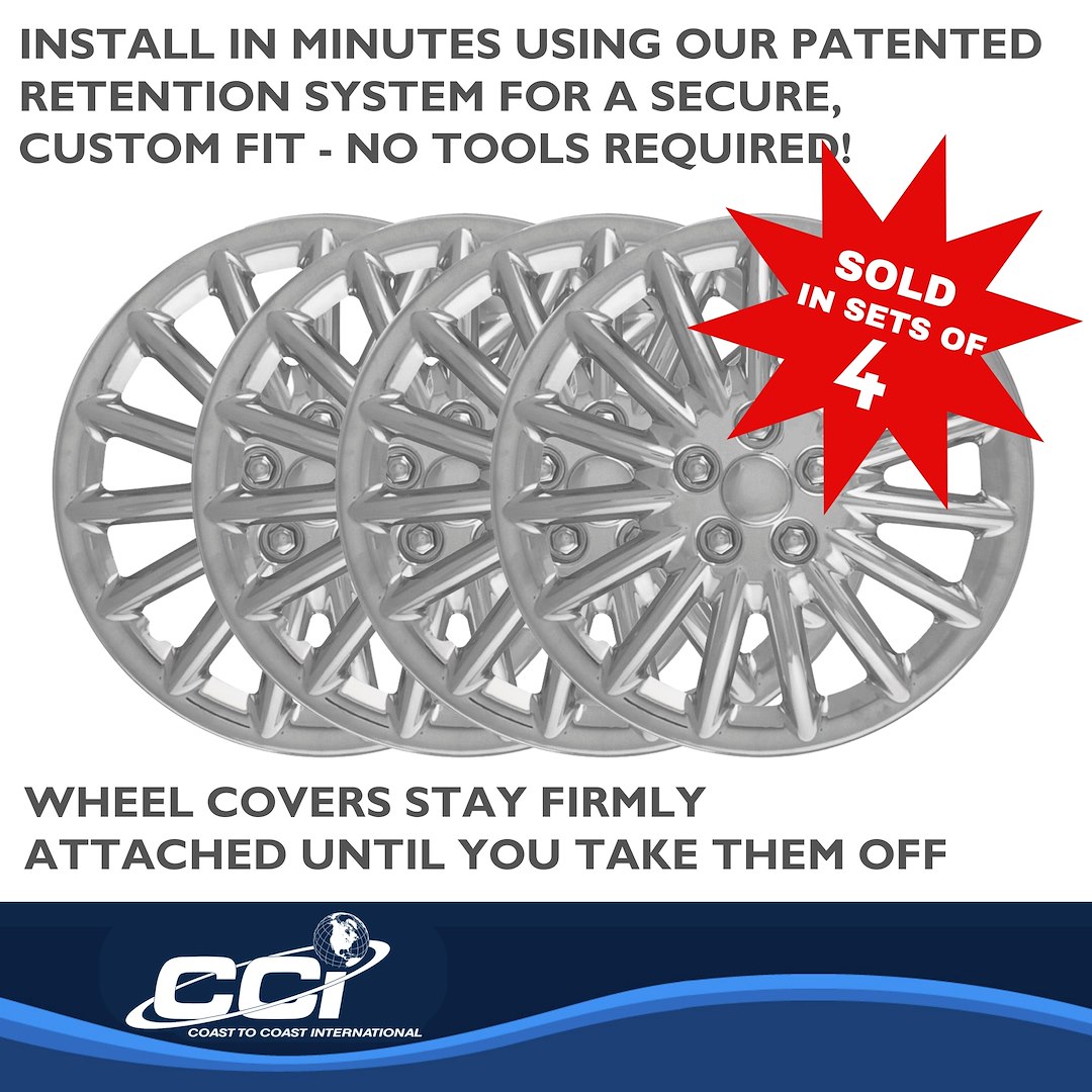 Coast to Coast Wheel Cover, 15 Inch, 15 Spoke, Chrome Plated, Plastic, Set of 4 – IWC18815C