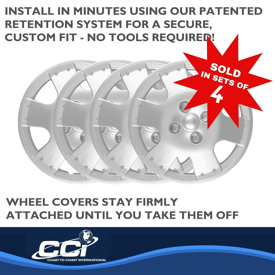 Coast to Coast Wheel Cover, 14 Inch, 6 Spoke, Silver, Plastic, Set of 4, Spring Steel Clip – IWC19314S