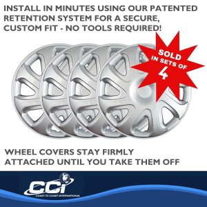 Coast to Coast Wheel Cover, 14 Inch, 8 Directional Spoke, Silver, Plastic, Set of 4, Standard Leg – IWC40414S