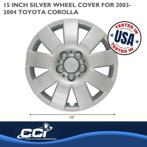 Coast to Coast Wheel Cover, 15 Inch, 9 Spoke, Silver, Plastic, Set of 4, Spring Steel Clip – IWC41015S