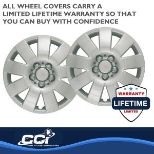 Coast to Coast Wheel Cover, 15 Inch, 9 Spoke, Silver, Plastic, Set of 4, Spring Steel Clip – IWC41015S