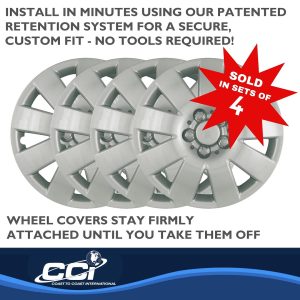 Coast to Coast Wheel Cover, 15 Inch, 9 Spoke, Silver, Plastic, Set of 4, Spring Steel Clip – IWC41015S