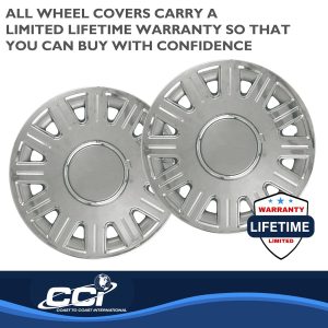 Coast to Coast Wheel Cover, 16 Inch, 12 Spoke, Chrome Plated/ Silver, Plastic, Set of 4, Outside Clip – IWC41216CN