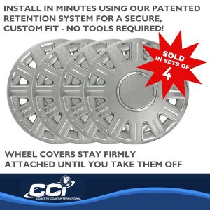 Coast to Coast Wheel Cover, 16 Inch, 12 Spoke, Chrome Plated/ Silver, Plastic, Set of 4, Outside Clip – IWC41216CN