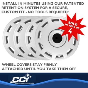 Coast to Coast Wheel Cover, 15 Inch, 10 Hole, Silver, Plastic, Set of 4, Spring Steel Clip – IWC41315S