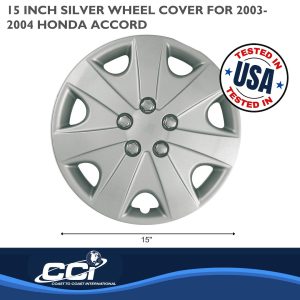 Coast to Coast Wheel Cover, 15 Inch, 7 Spoke, Silver, Plastic, Set of 4, Spring Steel Clip – IWC41415S