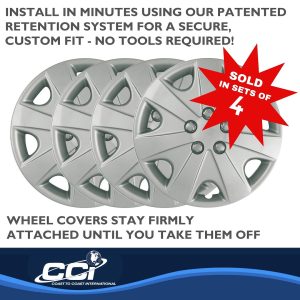 Coast to Coast Wheel Cover, 15 Inch, 7 Spoke, Silver, Plastic, Set of 4, Spring Steel Clip – IWC41415S