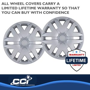Coast to Coast Wheel Cover, 16 Inch, 6 Split Spoke, Silver, Plastic, Set of 4, Spring Steel Clip – IWC41616S