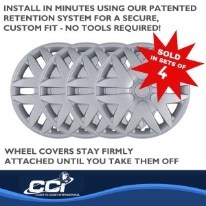 Coast to Coast Wheel Cover, 16 Inch, 6 Split Spoke, Silver, Plastic, Set of 4, Spring Steel Clip – IWC41616S