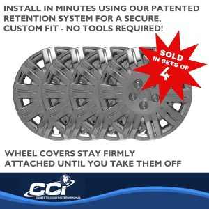 Coast to Coast Wheel Cover, 15 Inch, 10 Spoke, Silver, Plastic, Set of 4, Spring Steel Clip – IWC41915S