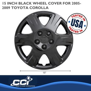 Coast to Coast Wheel Cover, 15 Inch, 6 Spoke, Gloss Black, Plastic, Set of 4, Spring Steel Clip – IWC42215BLK