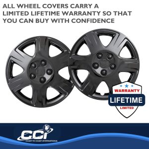 Coast to Coast Wheel Cover, 15 Inch, 6 Spoke, Gloss Black, Plastic, Set of 4, Spring Steel Clip – IWC42215BLK