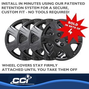 Coast to Coast Wheel Cover, 15 Inch, 6 Spoke, Gloss Black, Plastic, Set of 4, Spring Steel Clip – IWC42215BLK