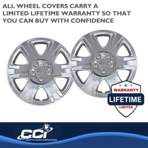 Coast to Coast Wheel Cover, 15 Inch, 6 Spoke, Chrome Plated, Plastic, Set of 4, Spring Steel Clip – IWC42215C