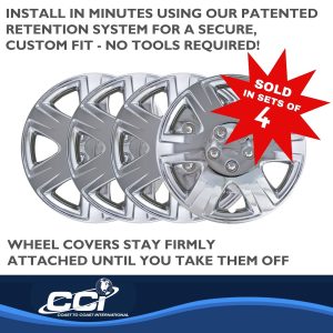 Coast to Coast Wheel Cover, 15 Inch, 6 Spoke, Chrome Plated, Plastic, Set of 4, Spring Steel Clip – IWC42215C