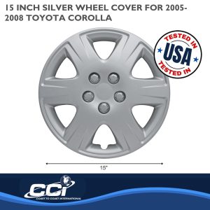 Coast to Coast Wheel Cover, 15 Inch, 6 Spoke, Silver, Plastic, Set of 4, Spring Steel Clip – IWC42215S