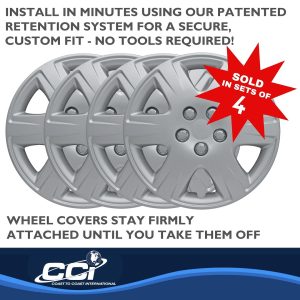Coast to Coast Wheel Cover, 15 Inch, 6 Spoke, Silver, Plastic, Set of 4, Spring Steel Clip – IWC42215S