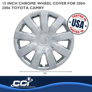 Coast to Coast Wheel Cover, 15 Inch, 9 Spoke, Chrome Plated, Plastic, Set of 4, Spring Steel Clip – IWC42315C