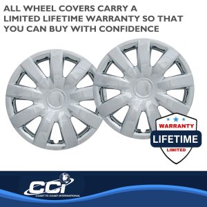 Coast to Coast Wheel Cover, 15 Inch, 9 Spoke, Chrome Plated, Plastic, Set of 4, Spring Steel Clip – IWC42315C