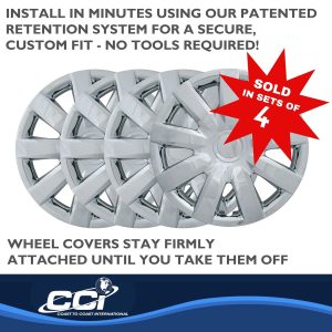 Coast to Coast Wheel Cover, 15 Inch, 9 Spoke, Chrome Plated, Plastic, Set of 4, Spring Steel Clip – IWC42315C