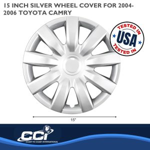 Coast to Coast Wheel Cover, 15 Inch, 9 Spoke, Silver, Plastic, Set of 4, Spring Steel Clip – IWC42315S
