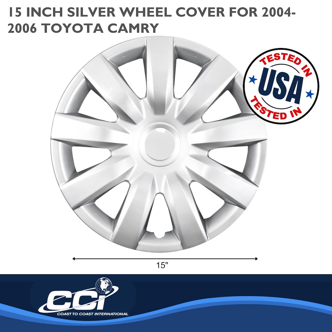 Coast to Coast Wheel Cover, 15 Inch, 9 Spoke, Silver, Plastic, Set of 4, Spring Steel Clip – IWC42315S