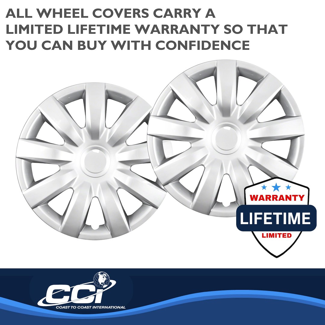 Coast to Coast Wheel Cover, 15 Inch, 9 Spoke, Silver, Plastic, Set of 4, Spring Steel Clip – IWC42315S