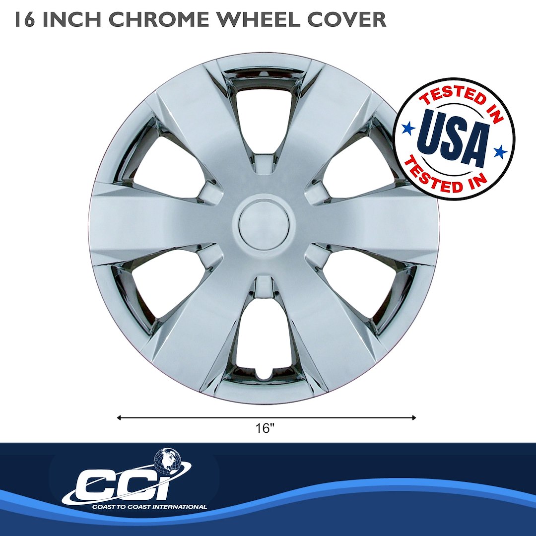 Coast to Coast Wheel Cover, 16 Inch, 6 Spoke, Chrome Plated, Plastic, Set of 4, Spring Steel Clip – IWC42916C