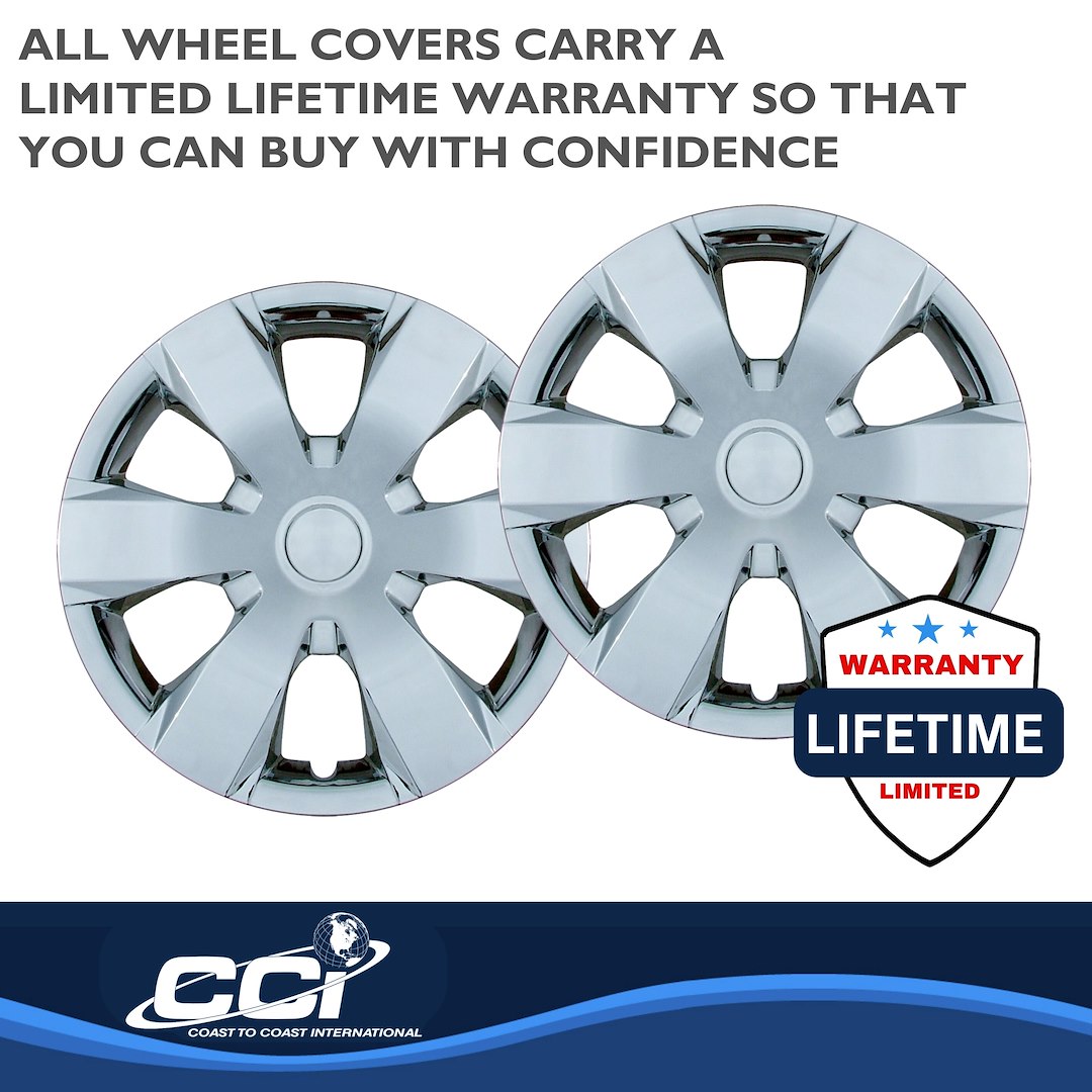 Coast to Coast Wheel Cover, 16 Inch, 6 Spoke, Chrome Plated, Plastic, Set of 4, Spring Steel Clip – IWC42916C
