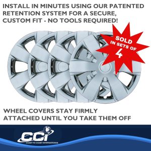 Coast to Coast Wheel Cover, 16 Inch, 6 Spoke, Chrome Plated, Plastic, Set of 4, Spring Steel Clip – IWC42916C