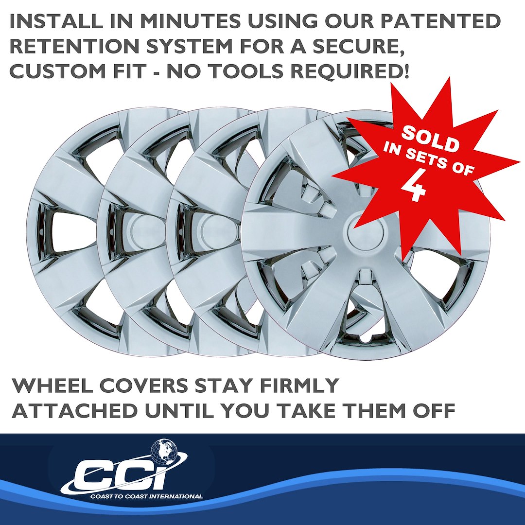 Coast to Coast Wheel Cover, 16 Inch, 6 Spoke, Chrome Plated, Plastic, Set of 4, Spring Steel Clip – IWC42916C