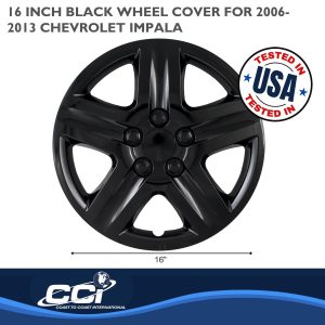 Coast to Coast Wheel Cover, 16 Inch, 5 Spoke, Gloss Black, Plastic, Set of 4, Spring Steel Clip – IWC43116BLK