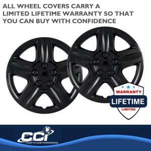 Coast to Coast Wheel Cover, 16 Inch, 5 Spoke, Gloss Black, Plastic, Set of 4, Spring Steel Clip – IWC43116BLK