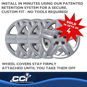 Coast to Coast Wheel Cover, 16 Inch, 5 Spoke, Chrome Plated, Plastic, Set of 4, Spring Steel Clip – IWC43116C