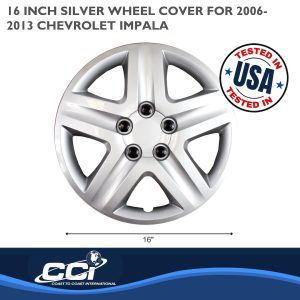 Coast to Coast Wheel Cover, 16 Inch, 5 Spoke, Silver, Plastic, Set of 4, Spring Steel Clip – IWC43116S