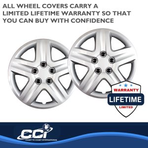 Coast to Coast Wheel Cover, 16 Inch, 5 Spoke, Silver, Plastic, Set of 4, Spring Steel Clip – IWC43116S