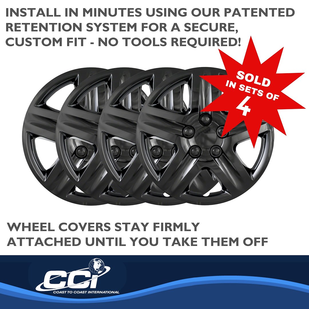 Coast to Coast Wheel Cover, 17 Inch, 5 Spoke, Gloss Black, Plastic, Set of 4 – IWC43117BLK