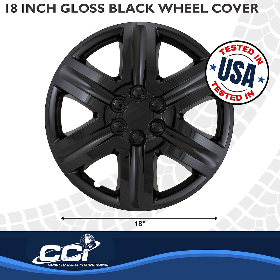 Coast to Coast Wheel Cover, 18 Inch, 6 Spoke, Gloss Black, Plastic, Set of 4 – IWC43118BLK