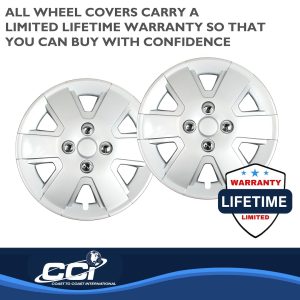 Coast to Coast Wheel Cover, 15 Inch, 6 Spoke, Silver, Plastic, Set of 4, Spring Steel Clip – IWC43215S