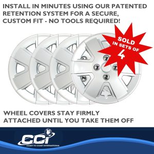 Coast to Coast Wheel Cover, 15 Inch, 6 Spoke, Silver, Plastic, Set of 4, Spring Steel Clip – IWC43215S