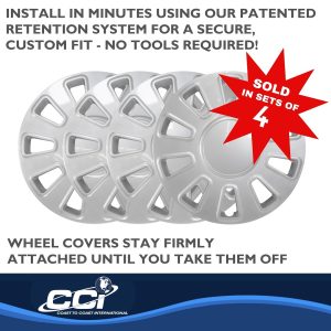 Coast to Coast Wheel Cover, 17 Inch, 10 Spoke, Silver, Plastic, Set of 4, Push on – IWC43317S