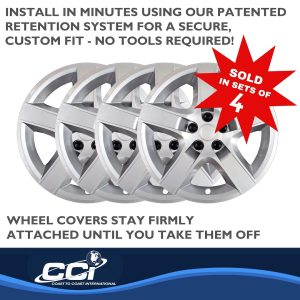 Coast to Coast Wheel Cover, 17 Inch, 5 Spoke, Silver, Plastic, Set of 4, Lug Covers – IWC43517S